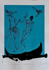 DEUX PERSONNAGES SUR BLEU