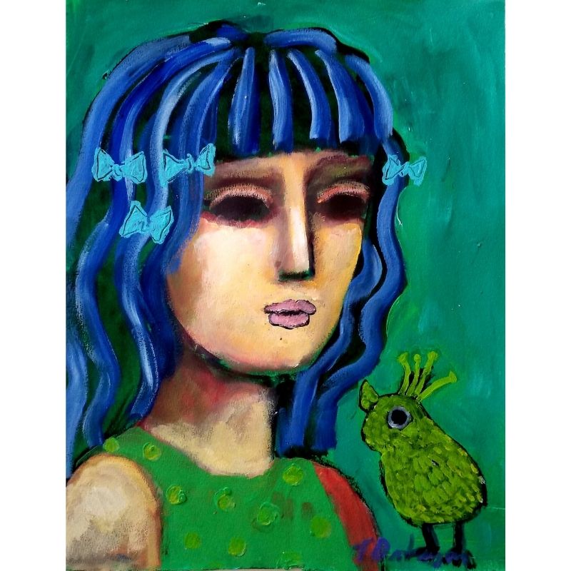 MUJER AZUL EN VERDE